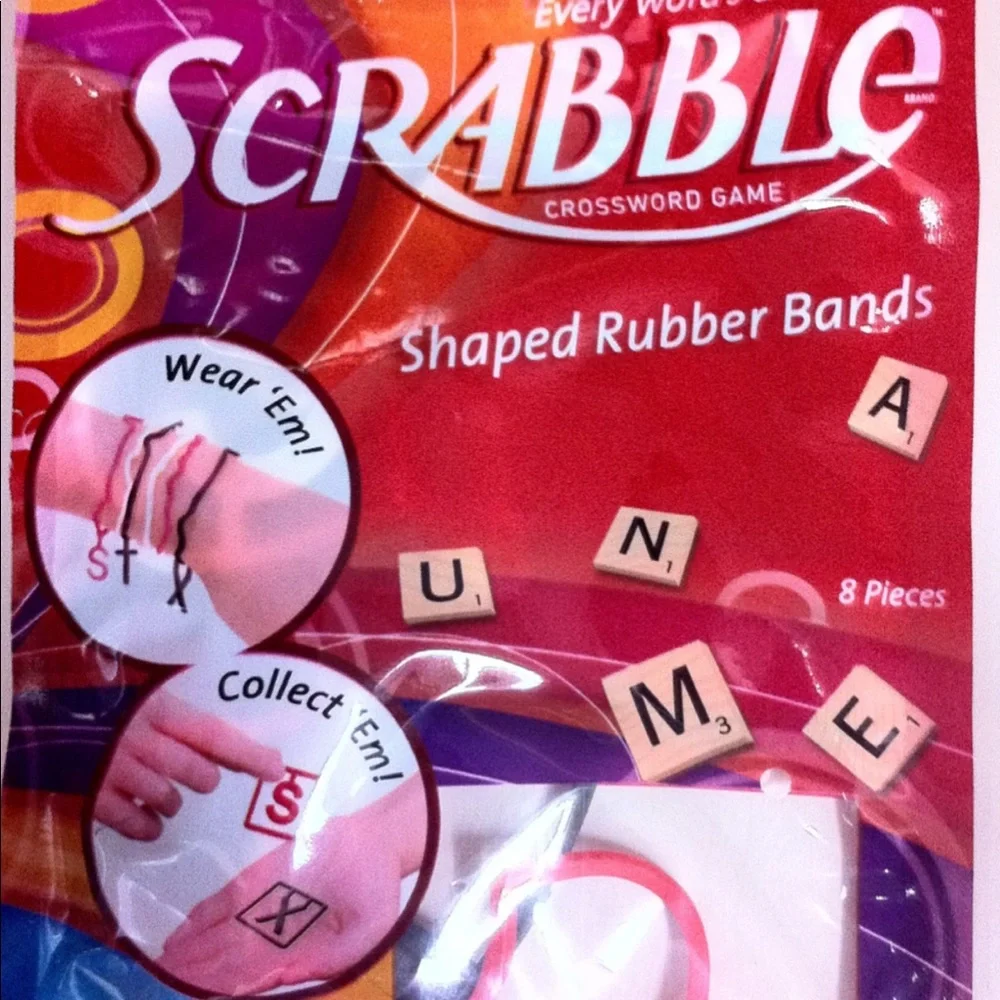Googly Scrabble Shaped Rubber Band Bracelets 5 packs of 8 each NEW Sealed RARE